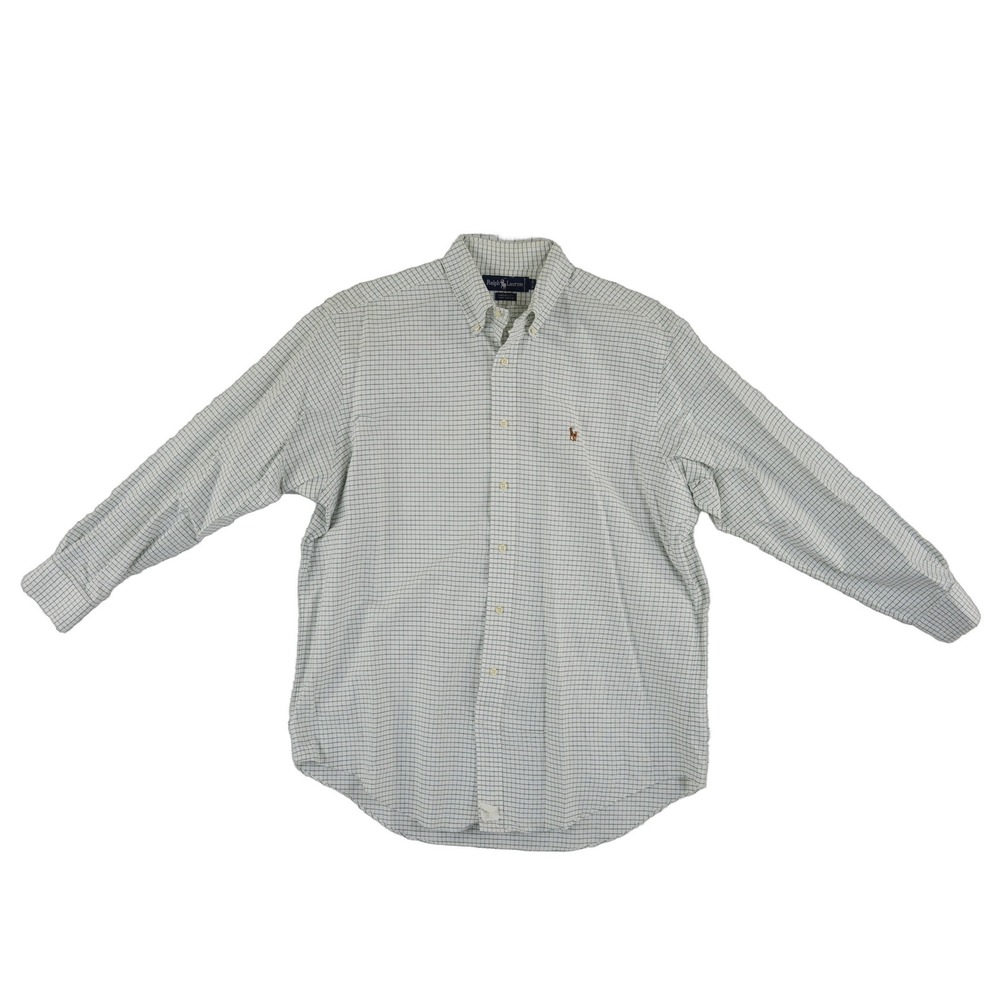 Ralph Lauren Yarmouth Shirt Men's Size 16.5 34 White Grid 100% Cotton Vintage